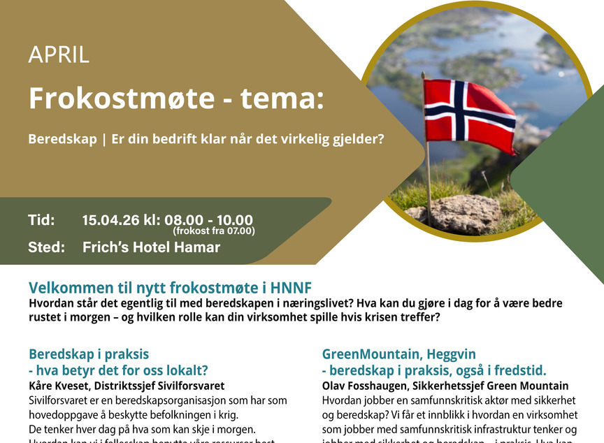 Frokostmøte HNNF - Beredskap. Er din bedrift klar når det virkelig gjelder?